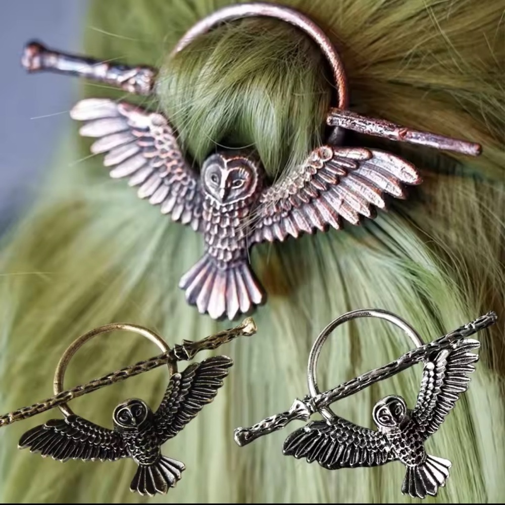 Owl Hair Sticks Hairpins Vintage Celtic Alloy Metal - Picture 4 of 4